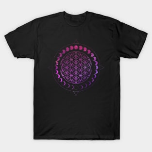 Moon Phases Flower Of Life Mandala Divine Geometry T-Shirt